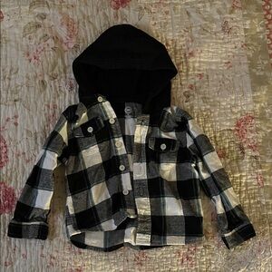Black and White Plaid Hooded Shirt